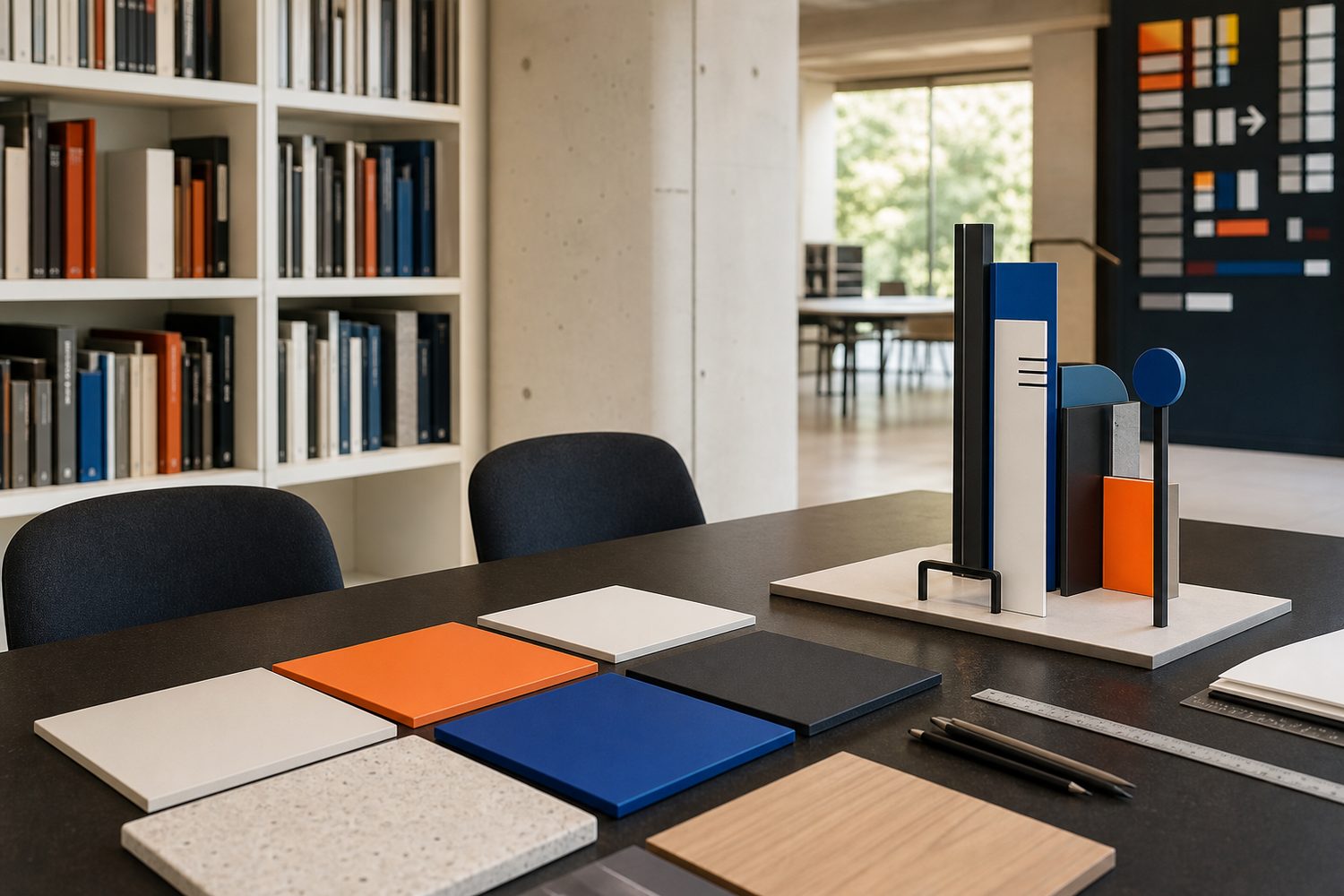 Sign material samples on a consultation table